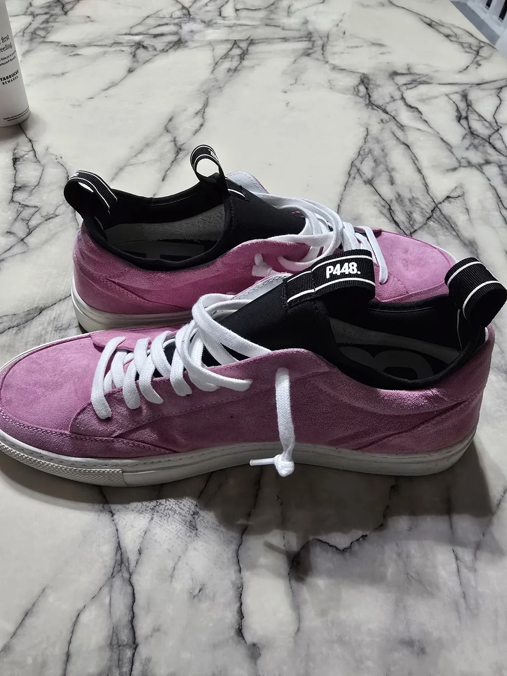 P448 Men’s Pink Suede Low-Top Sneakers with White Laces